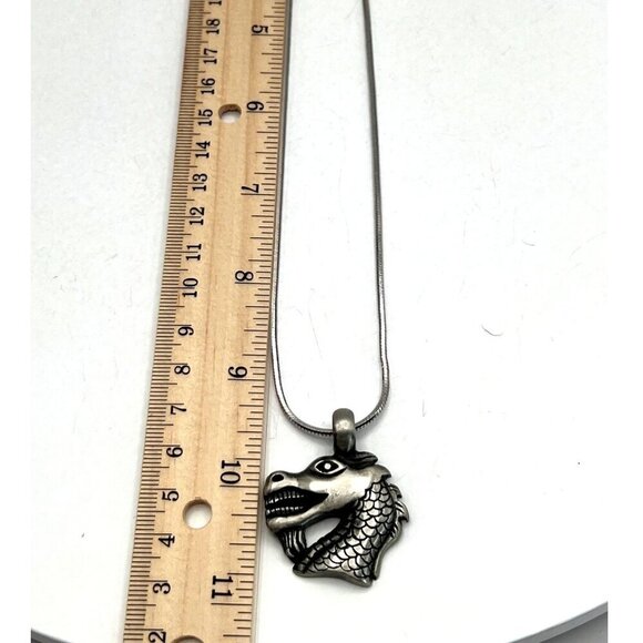 Dragon Head Pendant Necklace With 20 3/4” Silver Tone Chain - Unique Fantasy - Picture 7 of 8